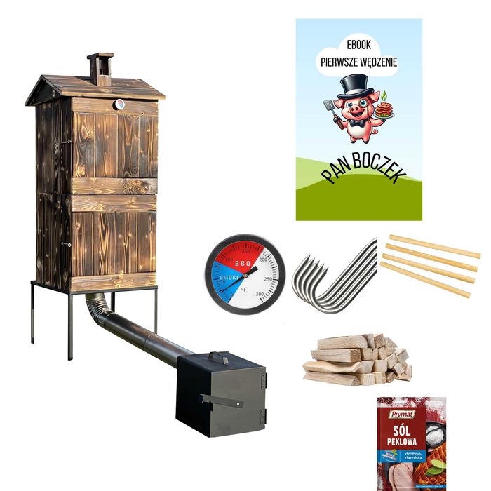 DUŻA Tradycyjna  wędzarnia  drewniana IMPREGNOWANA Cały zestaw+Gratisy