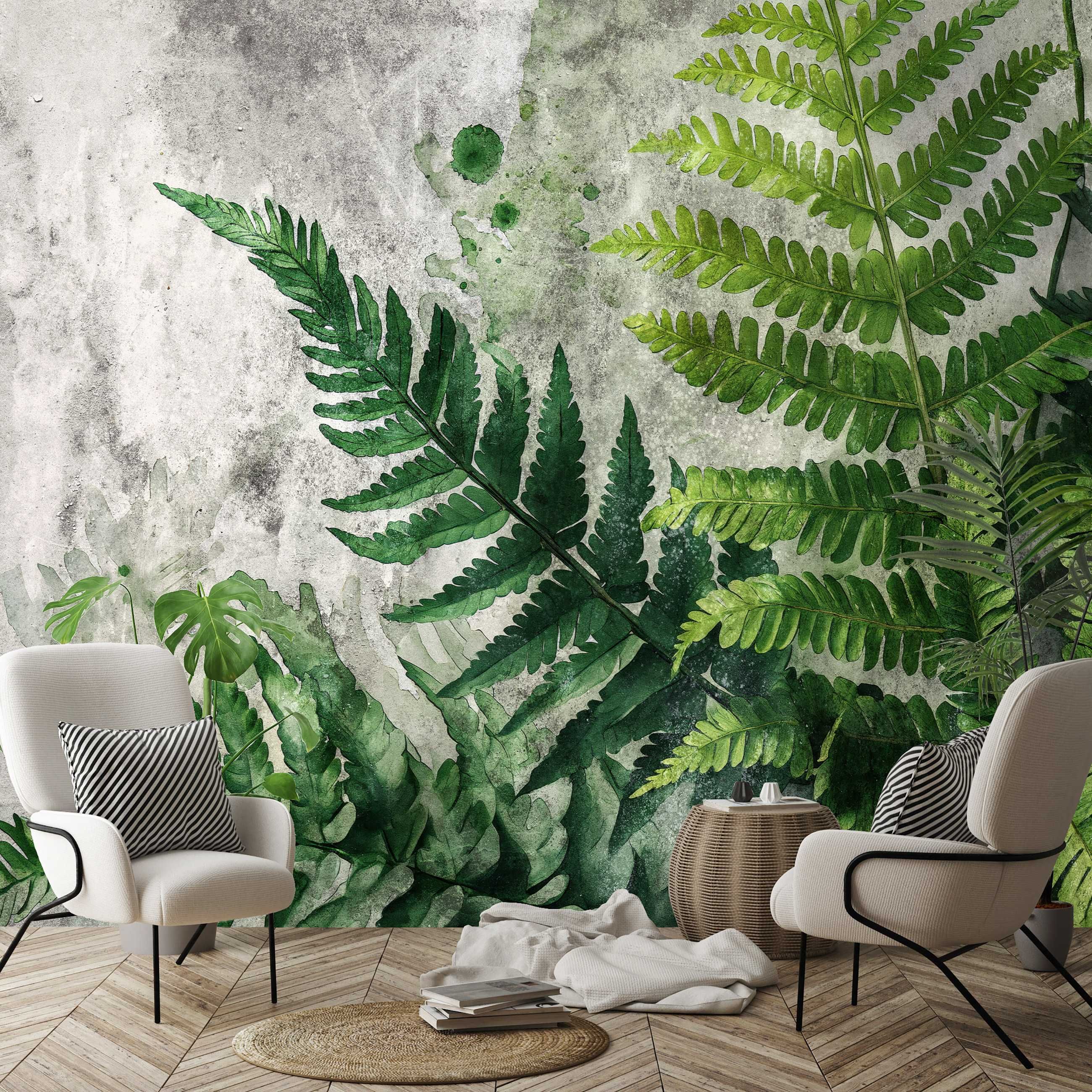Fototapeta Natura Paproć Kwiaty Zieleń Beton 3D Twój Rozmiar + KLEJ