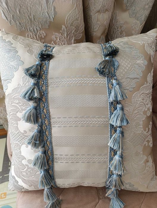 Штори порт'єрні молочно, сіро-блакитні 248*133