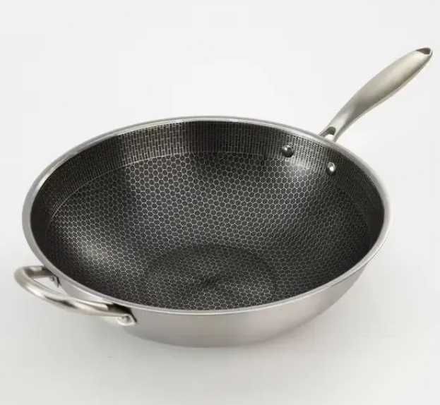 Сковорода wok з нержавіючої сталі 32 см,Стальний вок нержавіючої сталі