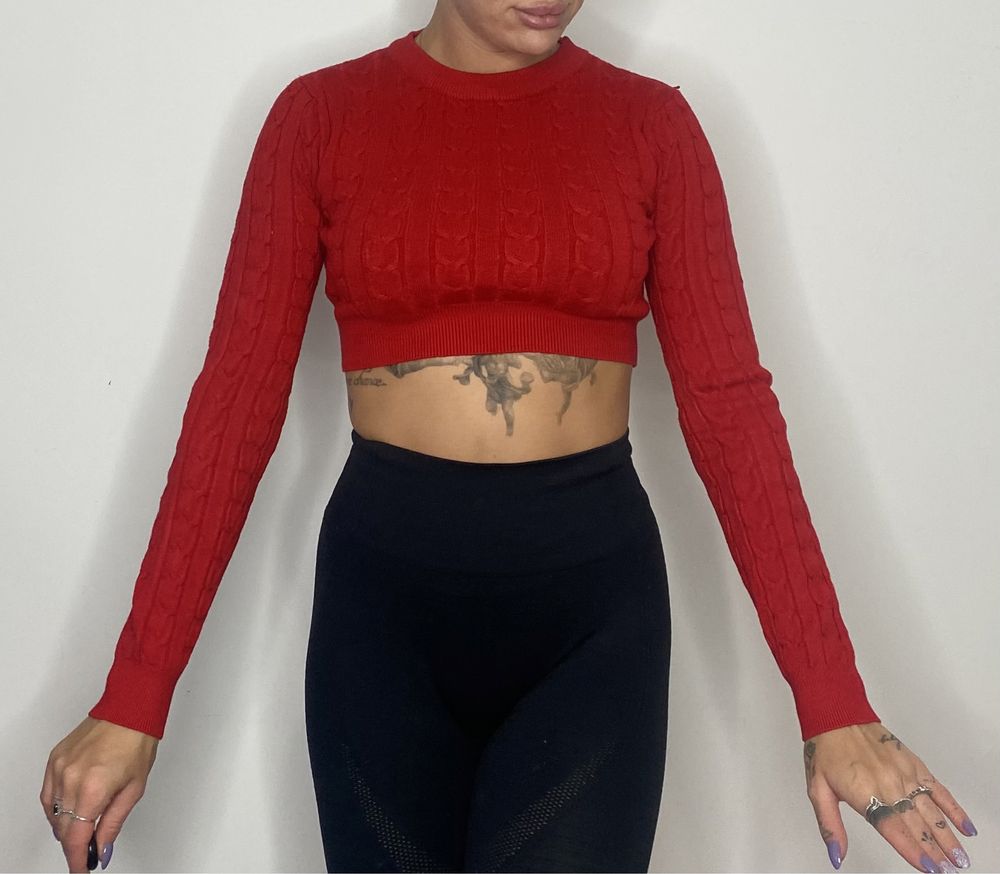 Sweter czerwony crop top