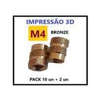 Porcas de bronze para inserções em furos de impressão 3D - M4