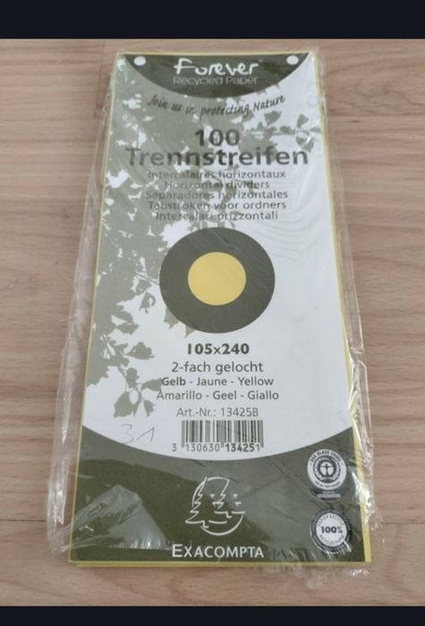 Przekładki kartonowe EXACOMPTA Forever 10,5 x 24 cm żółte - 31 sztuk