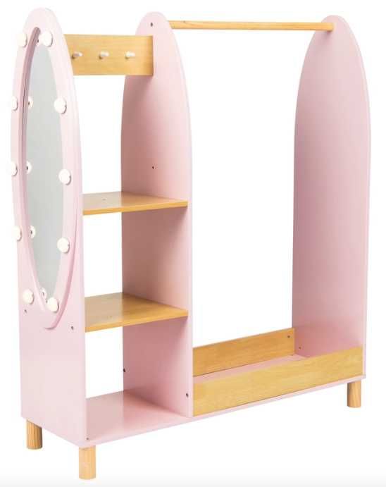 Drewniany wieszak szafka na ubrania z podświetlanym lustrem dla dzieci