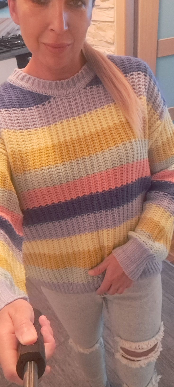 Sweter damski oversize paski S M L