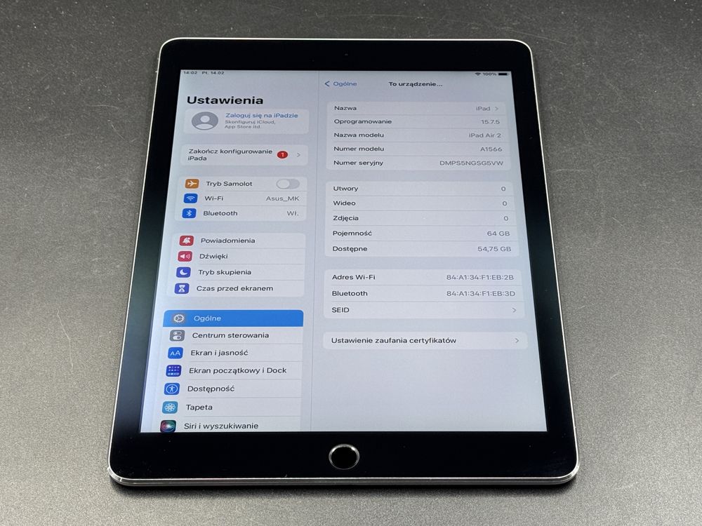 iPad Air 2 (A1566) - 64GB - faktura VAT 23%