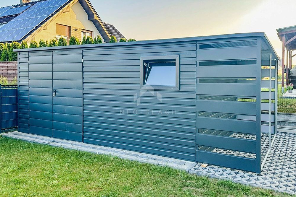 Schowek - Domek Ogrodowy 4,5X2M + Wiata 1M - Brama Dwuskrzydłowa Nb199