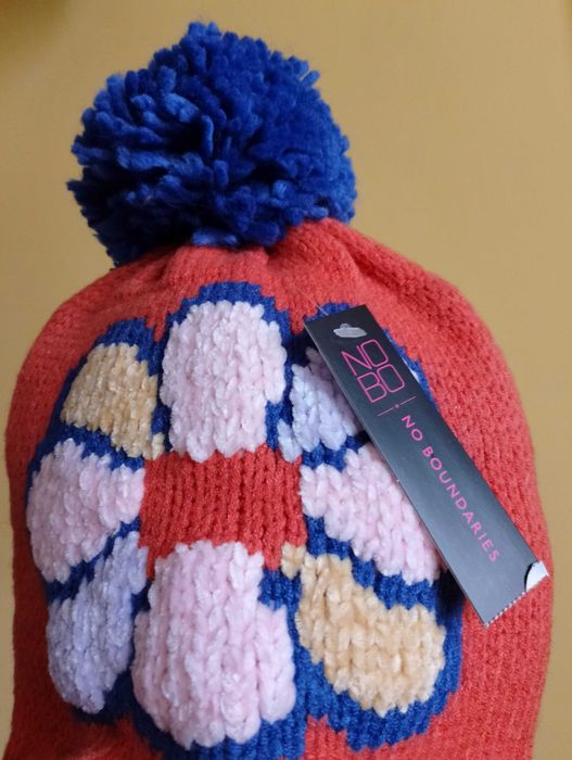 NOWA czapka zima z pomponem*Talla Unica*pomarańcz/niebieska
