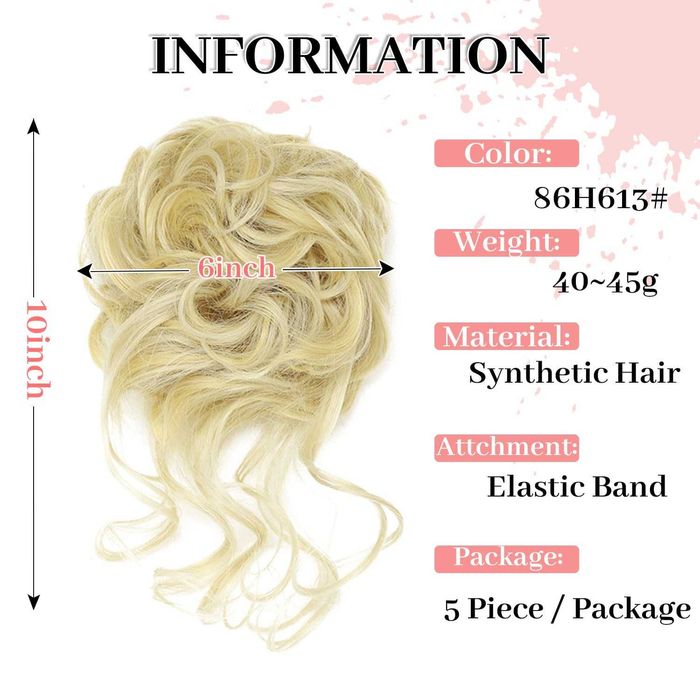 5x Treska do włosów kok doczepka do włosów naturalne blond 20cm 55g