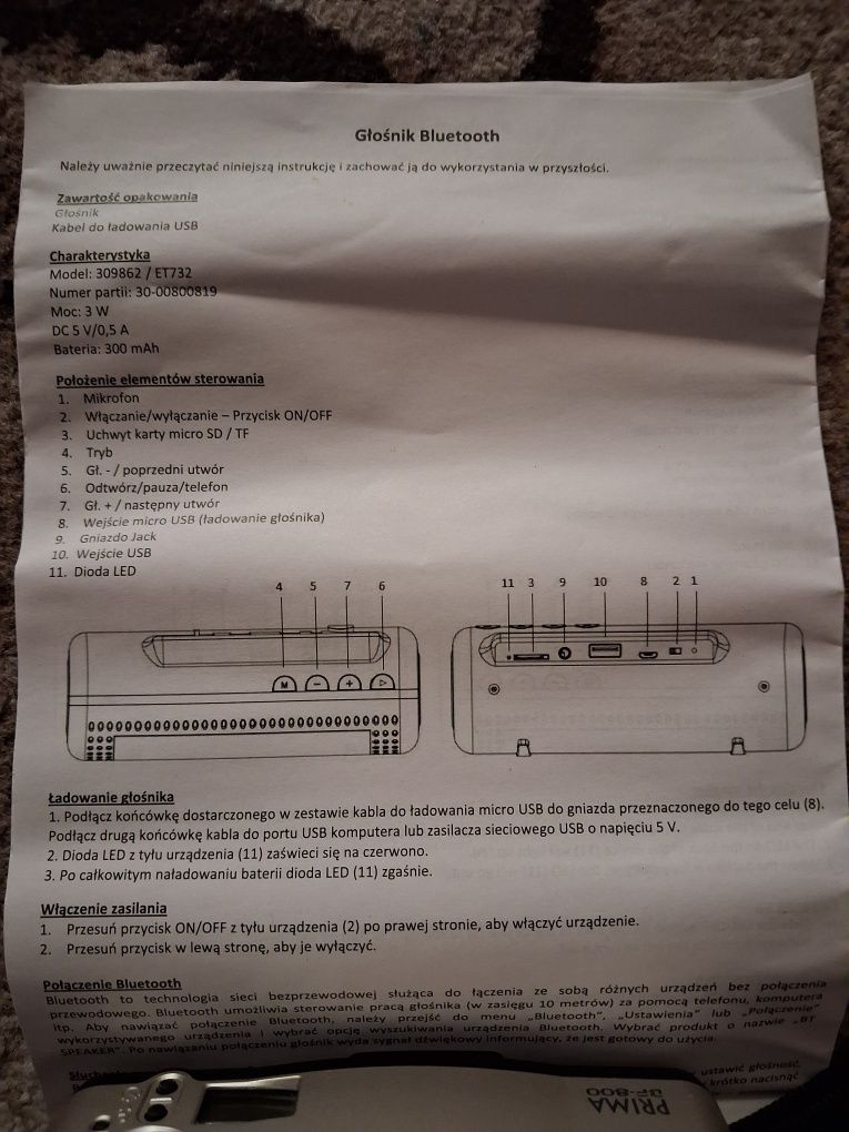 Głośnik Bluetooth model ET732 madei in France