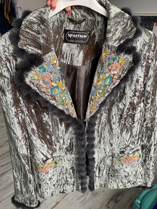 Sportalm marynarka welur futro naruralne futerko  żakiet cekiny 38 M