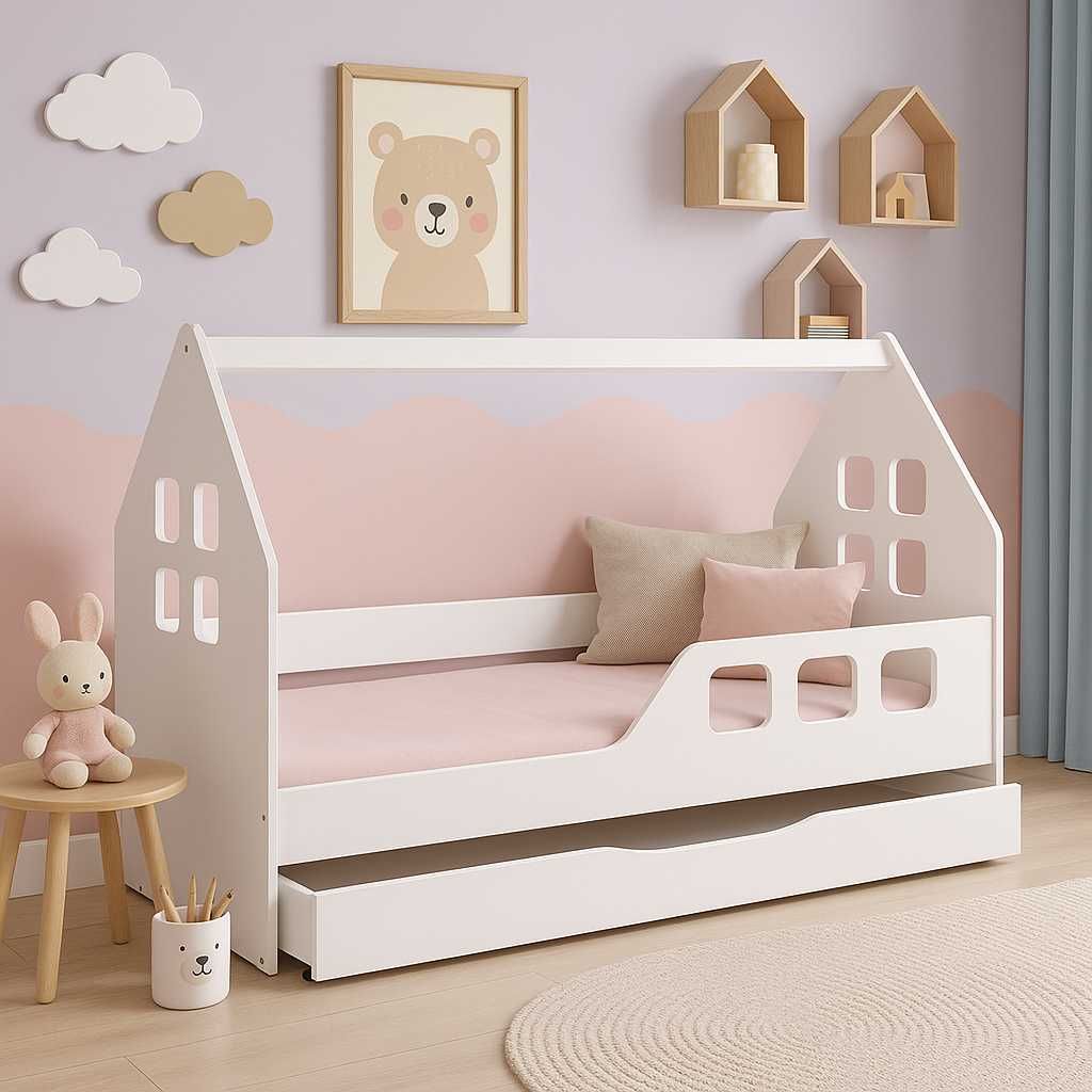 Łóżko domek 160x80 z szufladą + MATERAC GRATIS |  łóżeczko dziecięce
