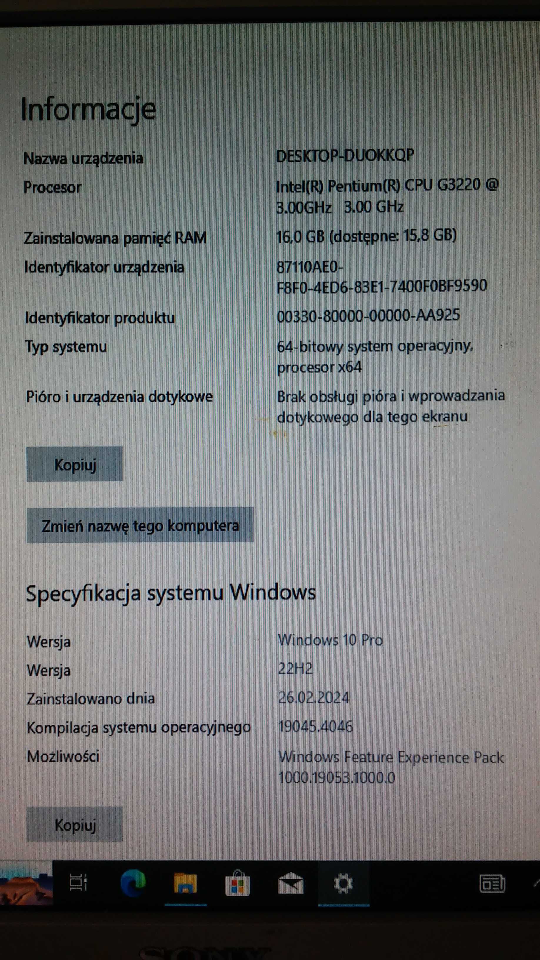 Komputer LENOVO dysk SSD ram 16GB Win10 Pro Wysyłka