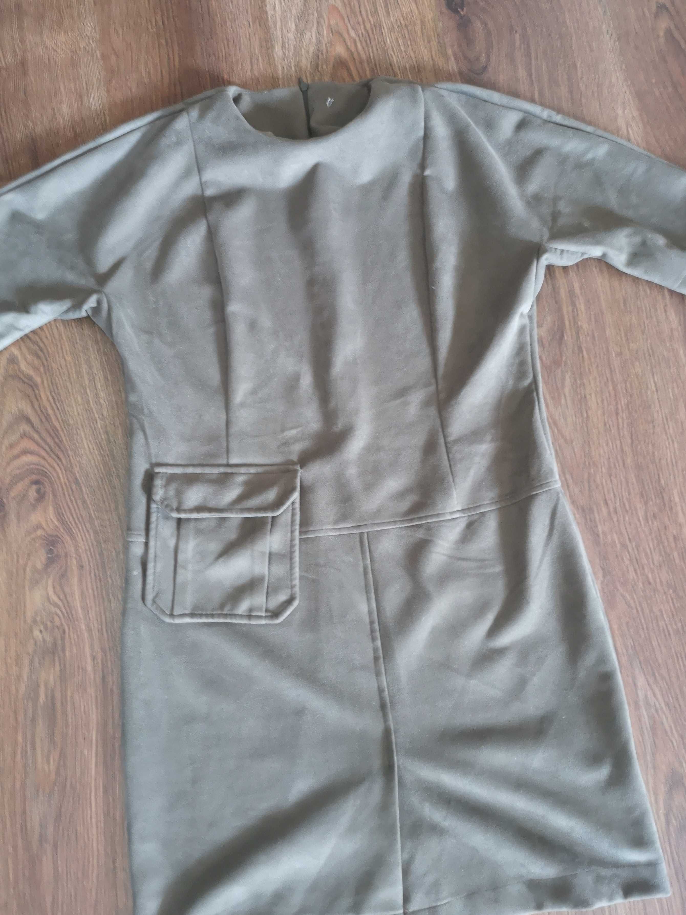 Zamszowa khaki sukienka M/L
