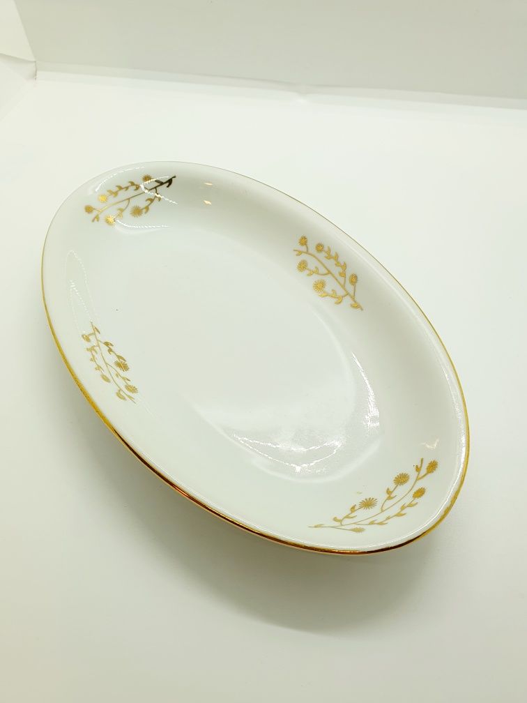 Bohemia porcelana półmisek śledziówka talerz patera niebieski złoty