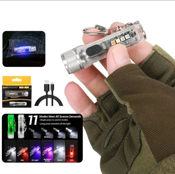 Mini latarka LED 11 trybów świecenia USB/USB-C