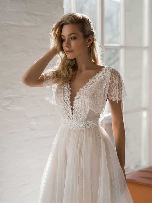 Suknia ślubna #16 ivory szampan linia A rękawek rozmiar 46 XXXL