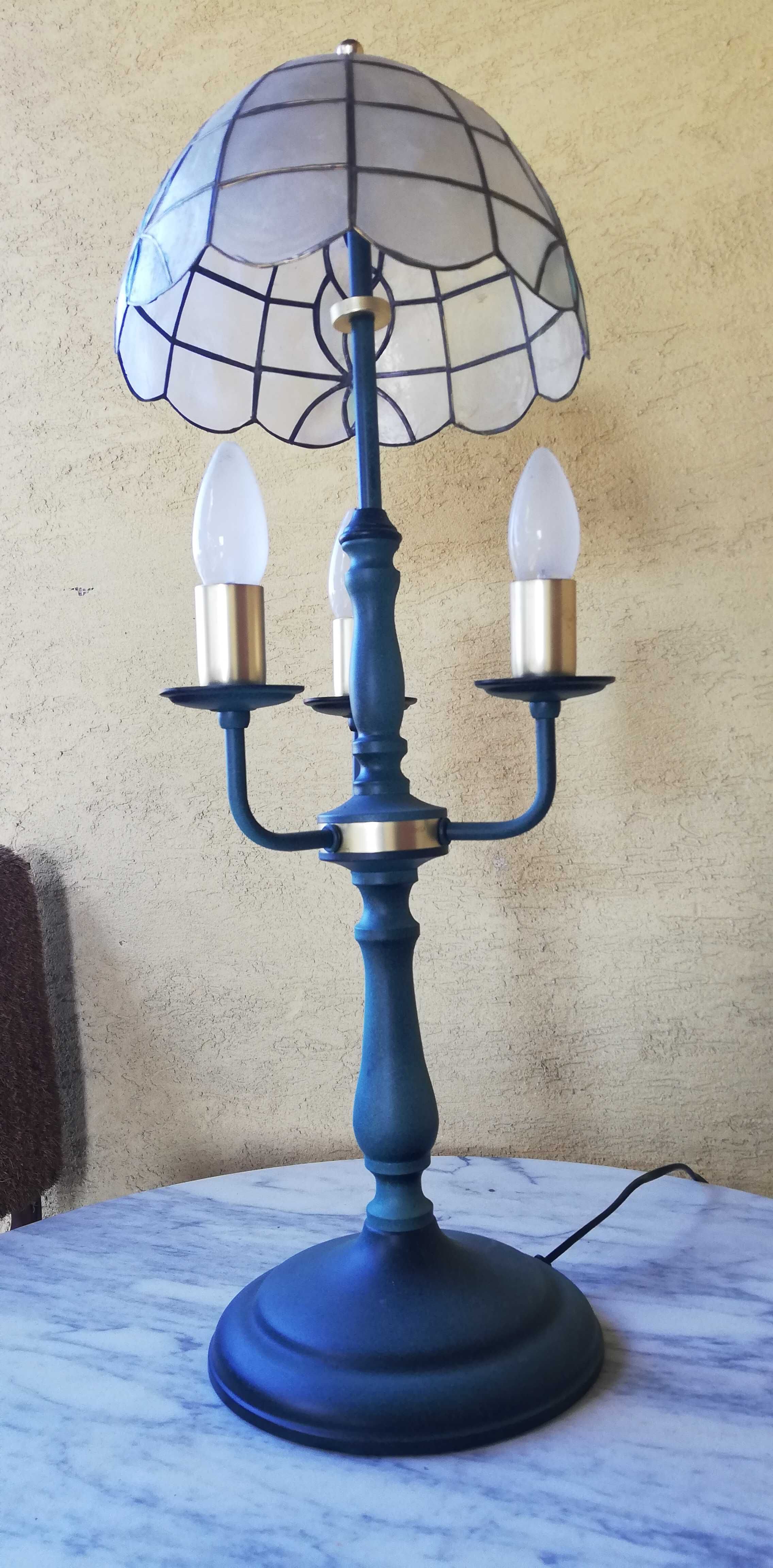 lampka stylowa świecznikowa abażur masa perłowa lampa stołowa