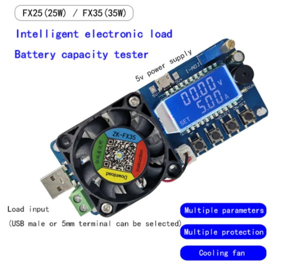 35W USB Tester capacidade Baterias - Carga Electronica