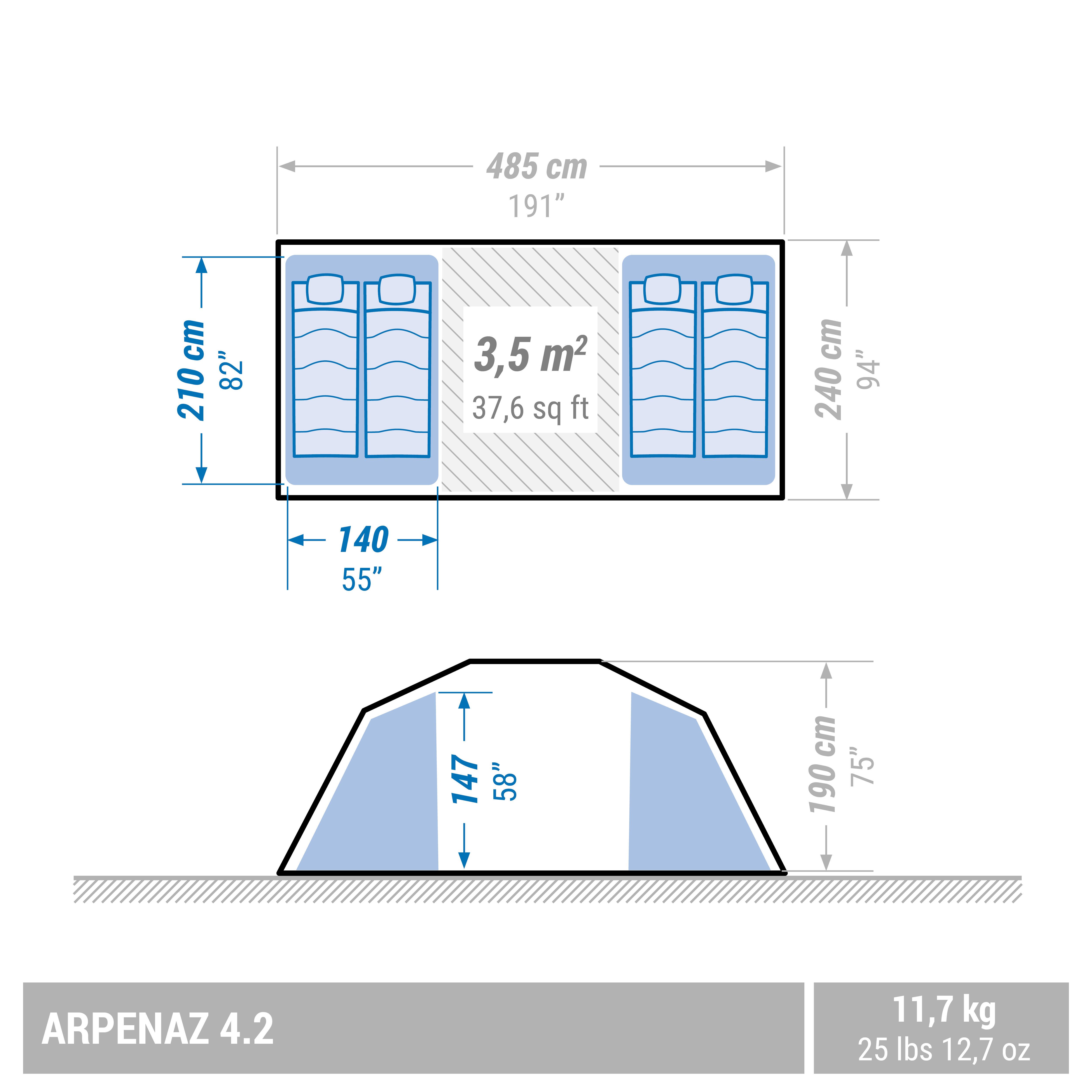 Tenda de campismo com varetas - ARPENAZ 4.2 - 4 pessoas - 2