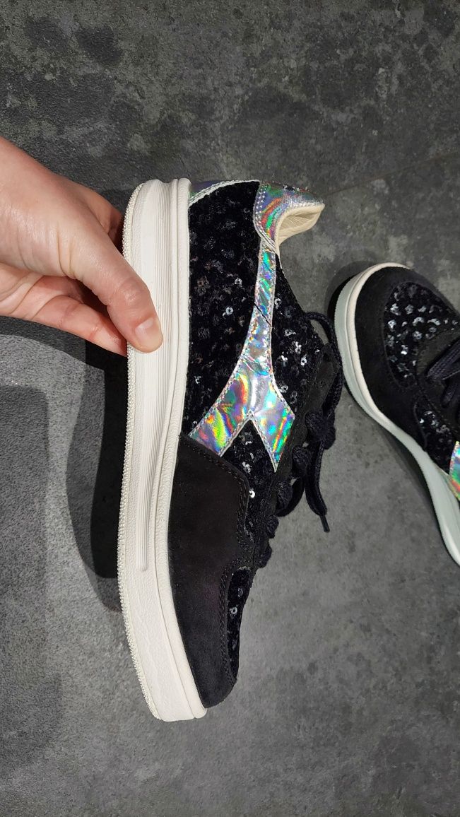 Diadora heritage 36.5 ale 37 czarne z cekinami zamsz skóra sneakersy