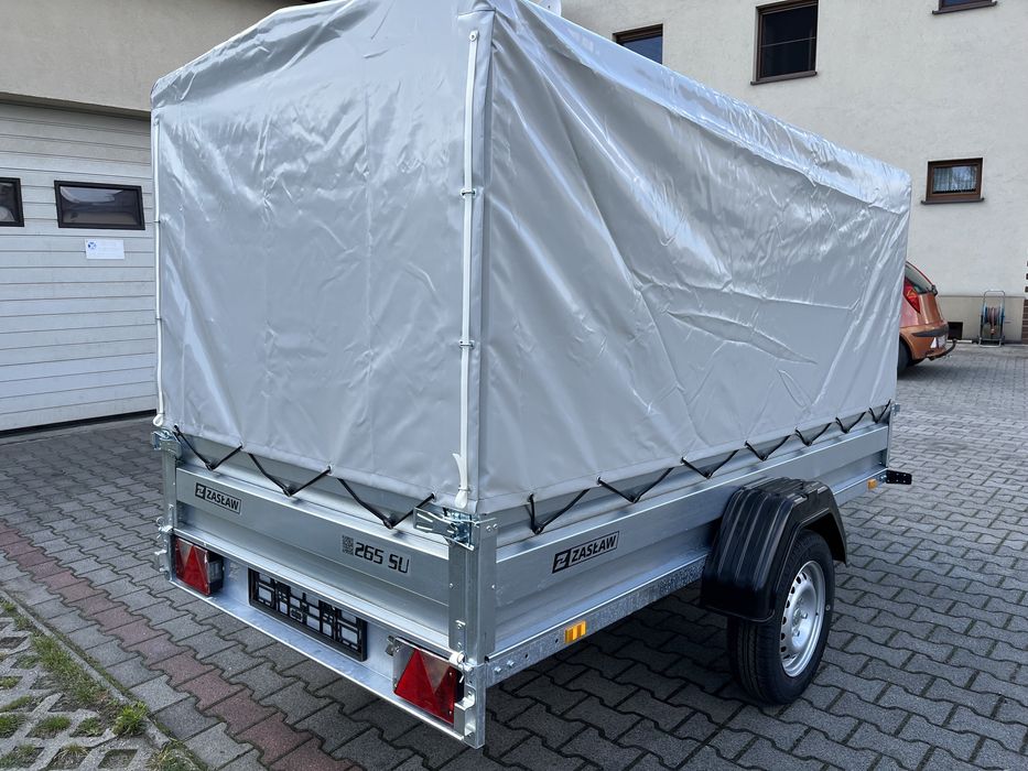 PRZYCZEPA ZASŁAW 265SU 265x132 z plandeką 100cm od burty