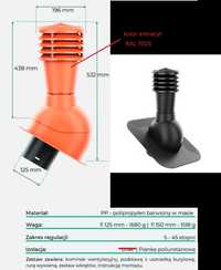 Kominek wentylacyjny Krono-Plast 125mm ANTRACYT do dachów z papą