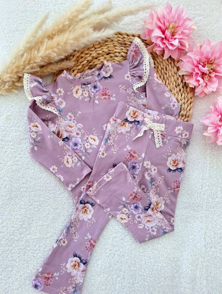 Nowość Nikol Kids Fashion komplet zestaw brudny róż retro kwiaty 104
