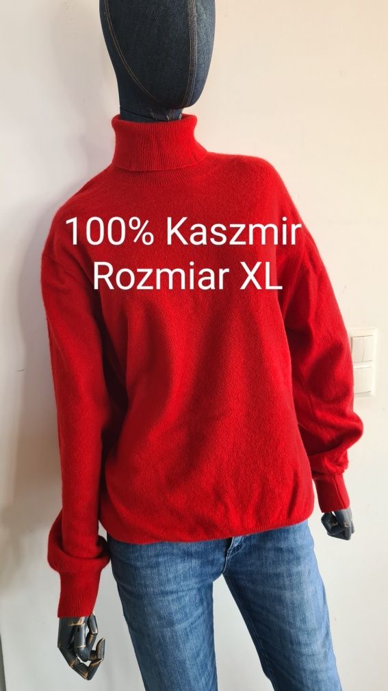 Golf 100% Kaszmir. Czerwony. Made in Italy. Rozmiar XL 42