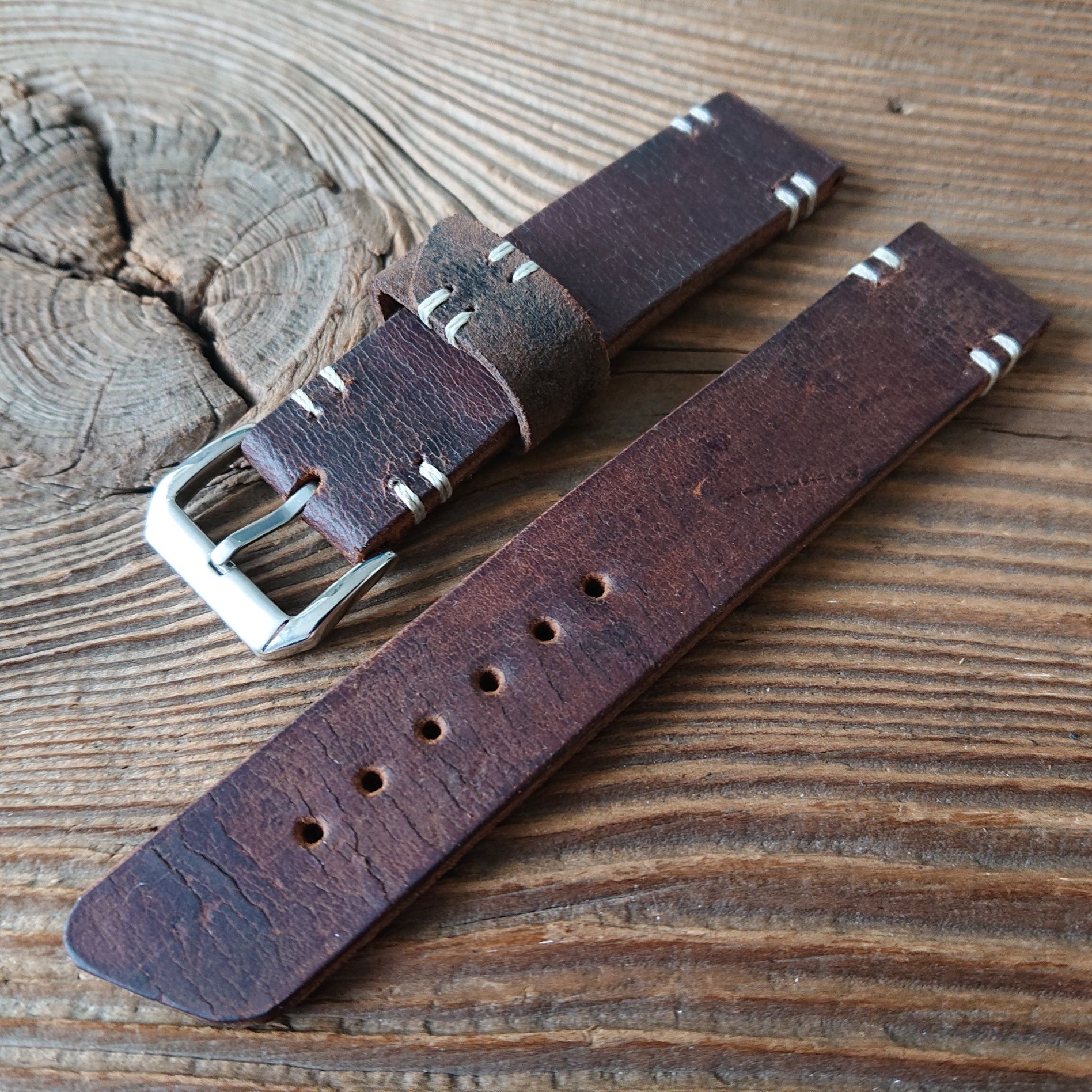 Pasek do zegarka 20 mm handmade skóra vintage ręcznie robiony
