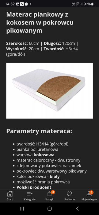 Materac 60/120, zupełnie nowy! Zero śladow użytkowania