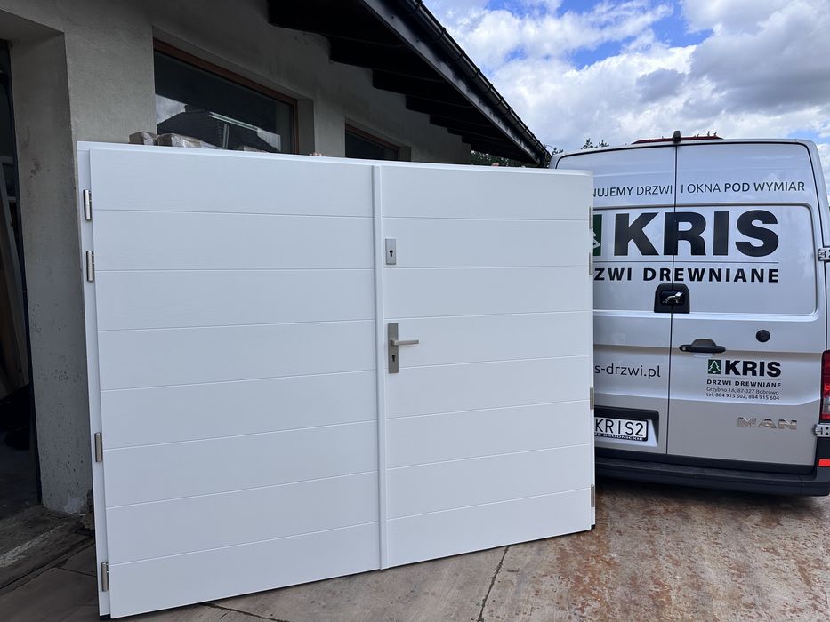 Drzwi zewnętrzne OD RĘKI drewniane garażowe białe cała Polska i Ue
