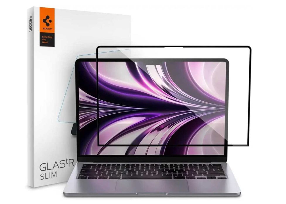 Захисне скло Spigen для MacBook Air M2 GLAS.tR SLIM, Black (AGL05504)