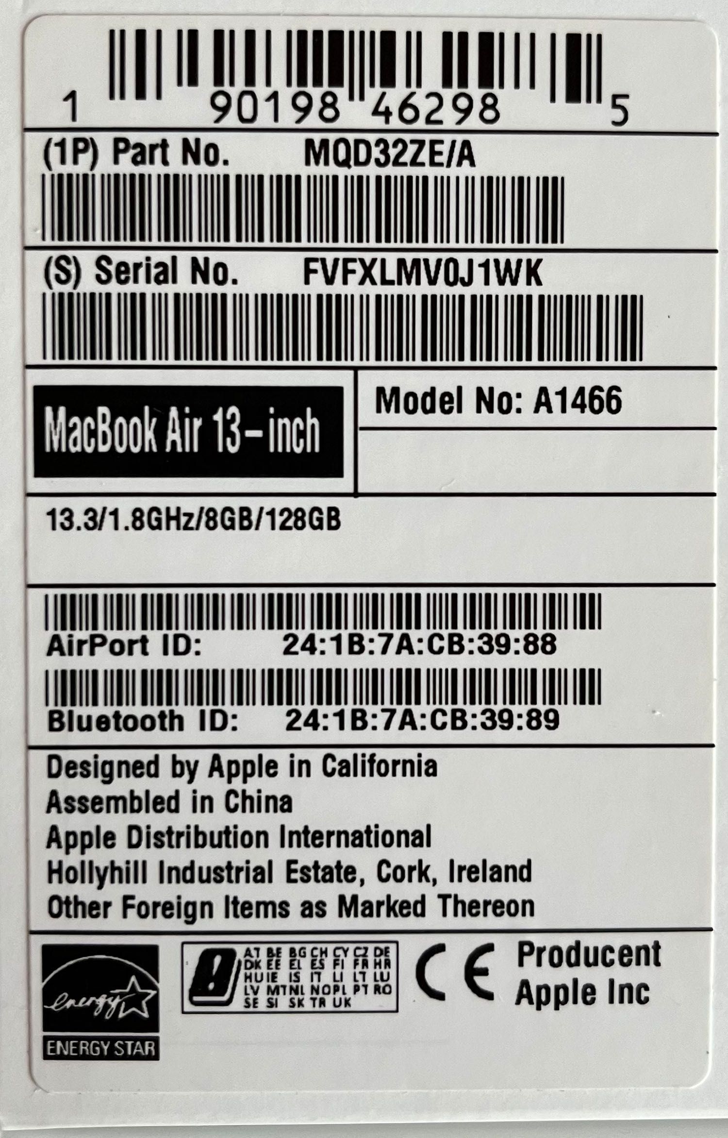 Apple MacBook Air model 2017 A1466 dysk 512GB PIERWSZY WŁAŚCICIEL