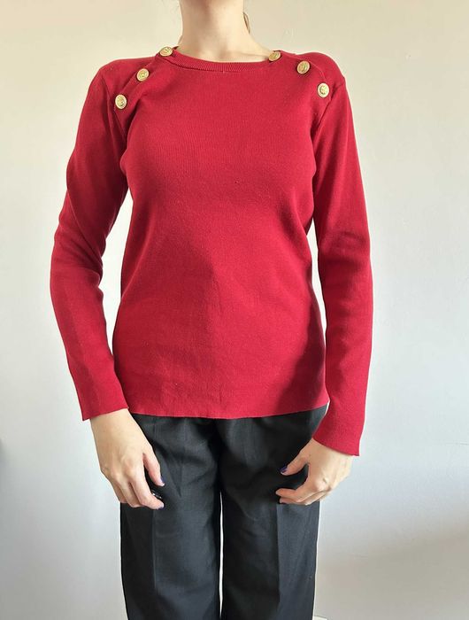 Czerwony damski sweter bawełniany dzianinowy L Petit Bateau