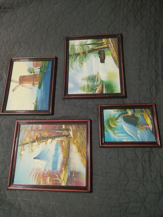 "Pejzaże"-piękny komplet obrazków olejnych na płytach!