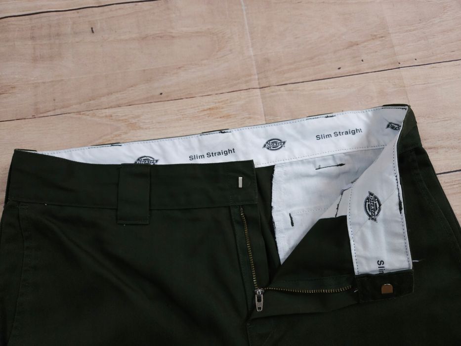 DICKIES Slim Straight Spodnie Chinos Zielone Męskie Logowane r. 33/32