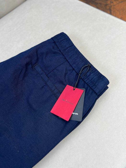 Мужские льняные брюки Kiton классические синие штаны Китон d070