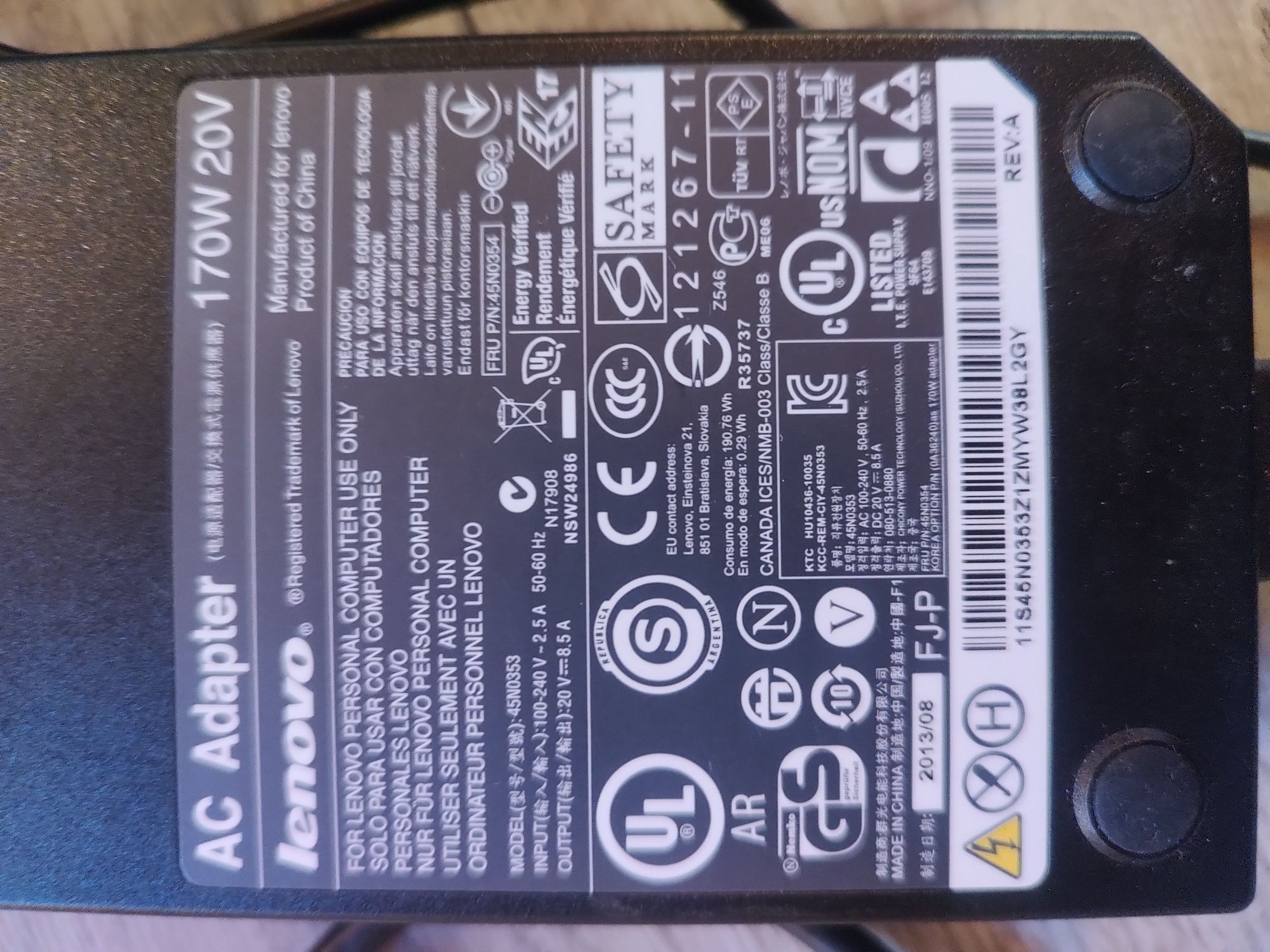 Orginalny zasilacz Lenovo 170w ,8,5A