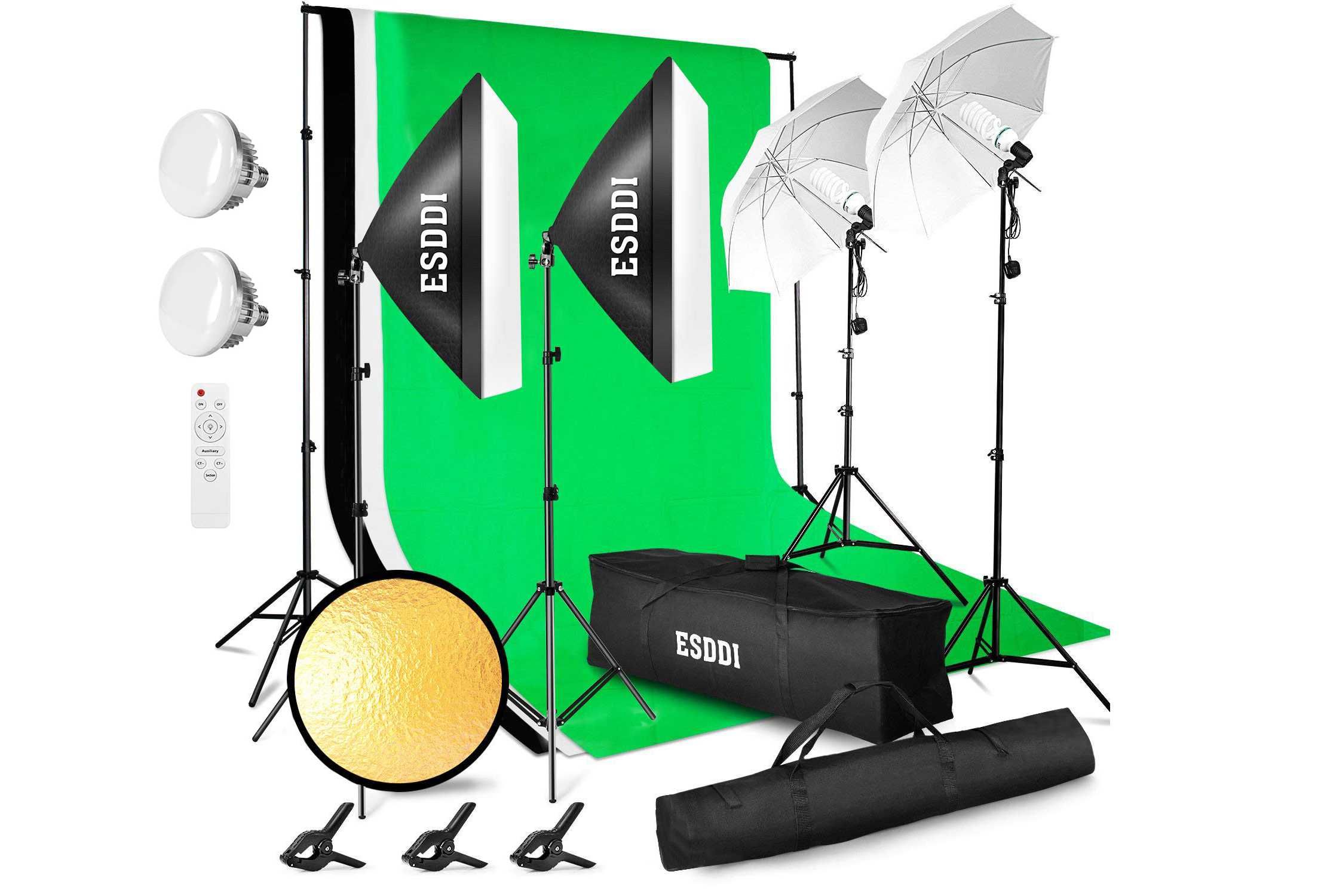 Kit estúdio completo softboxes LED bi color + fundos e luzes