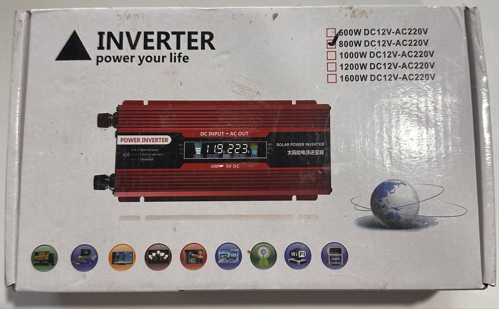 Conversor inverter 12v para 220v auto 800w