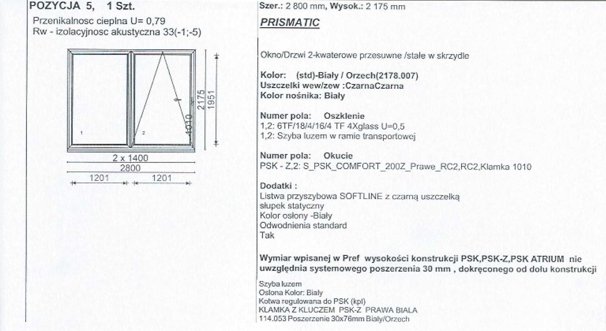 Okno balkonowe/tarasowe PSK Przesuwne, trzy szybowe 2,8x2,16 OKNOPLAST