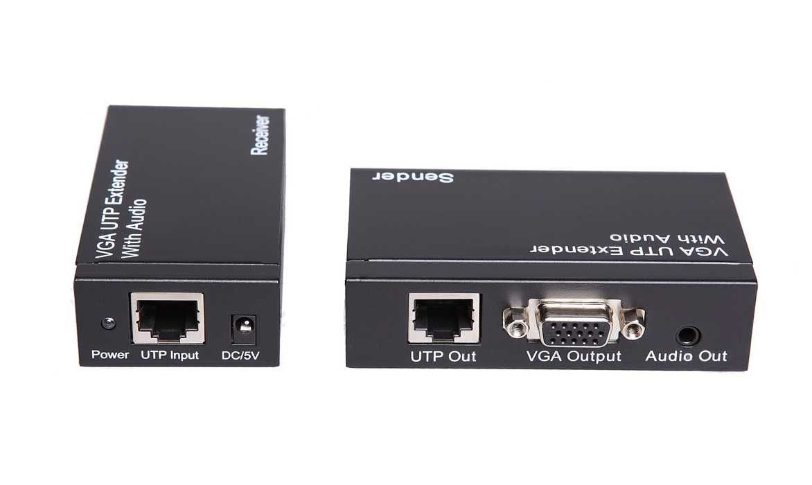 Extensor VGA + Áudio via cabo Rede RJ45 CAT5e/6 1080P até 100M/300M
