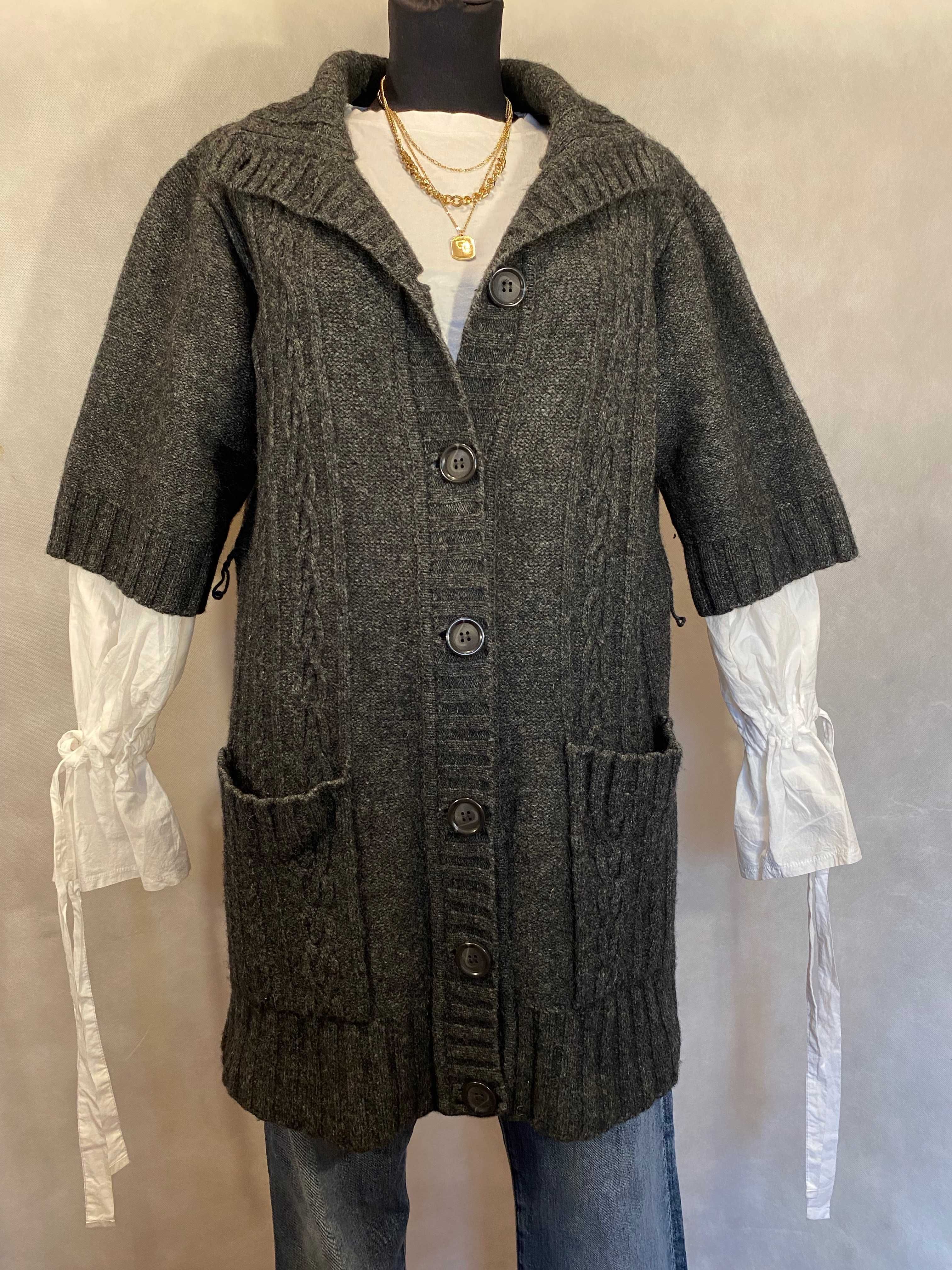 Kardigan sweter damski szary na guziki długi wełna Noa Noa 42 XL L