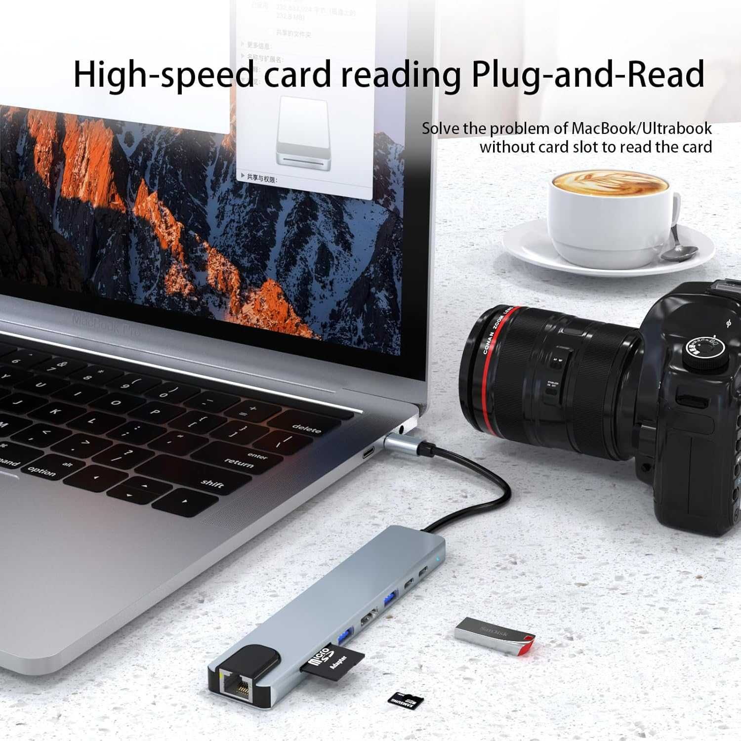 Vortex TW8A Hub 8w1 USB-C 2x USB HDMI 2x USB-C RJ45 Dell HP Macbook SD