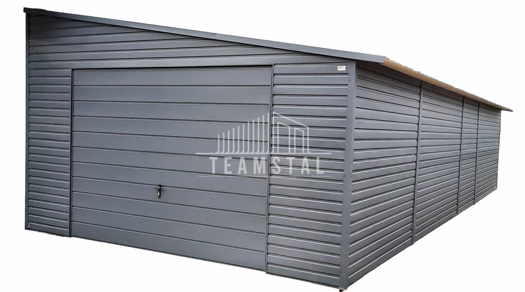 GARAŻ BLASZANY 5m x 8m - spad w prawo Brama drzwi antracyt TS291