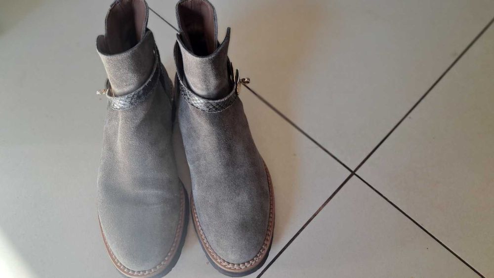 szaro-zielony buty damskie z zamszu