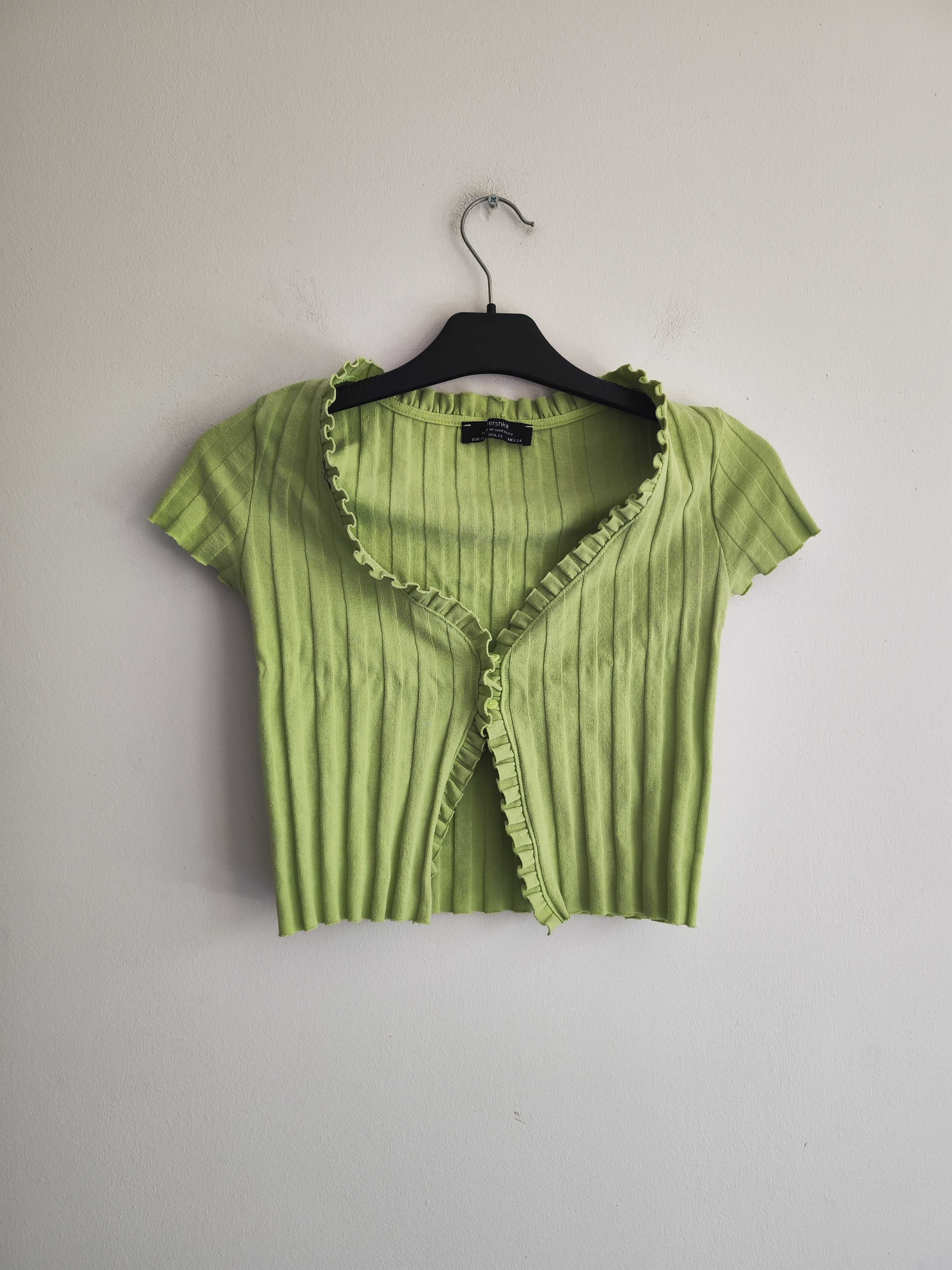 Limonkowy krótki sweterek/ Crop top Bershka XS