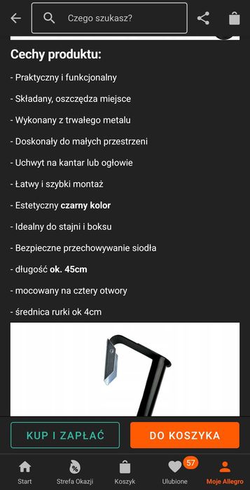 Wieszak na siodło czarny składany