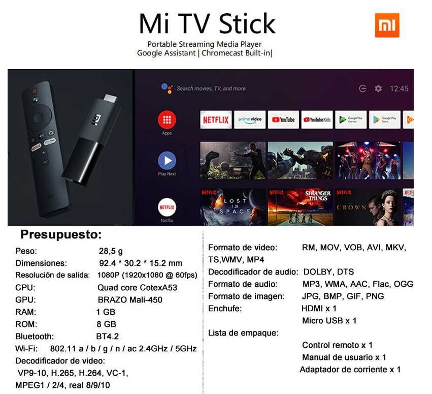 Xiaomi Mi Stick TV Android HDMI Stream WiFi Dongle (NOVO E SELADO)